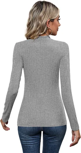 Vista 4 de Xaatren Paquete de 3 camisas de cuello alto falso para mujer, manga larga, ajustadas, elásticas, básicas, ligeras, bustier