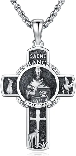 Vista 138 de 925 Sterling Silver Patron Saint Amulet Necklace for Men Women plateado