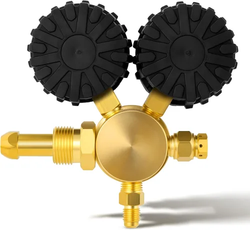 Vista 6 de MEANLIN MEASURE Regulador de nitrógeno 0-800PSI CGA580 Entrada, conector macho de 1/4 de pulgada con mango resistente, regulador de helio