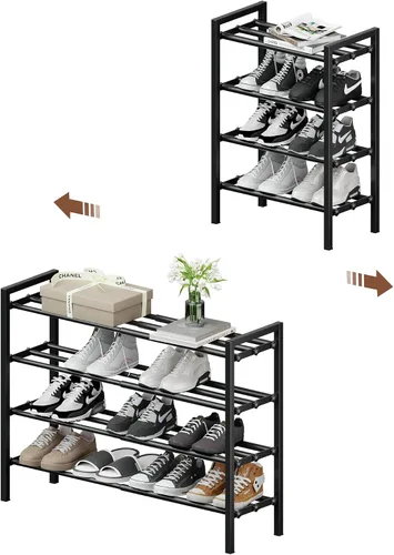 Vista 9 de Zapatero expandible de 2 niveles, estante ajustable para zapatos, organizador de almacenamiento de metal resistente, zapatero de pie para entrada