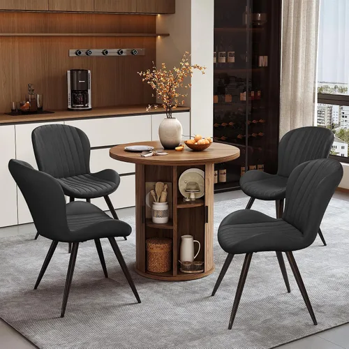Vista 111 de Miereirl Moderno juego de comedor de 5 piezas para mesa redonda de madera de 4,31.5 pulgadas con estante de almacenamiento semiabierto y puerta