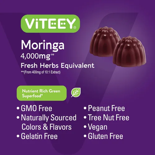Vista 5 de Viteey Moringa Gummies - 4,000 mg [de 400 mg de extracto 10: 1] de Moringa Suplemento Super Greens - Gomitas antioxidantes para el bienestar