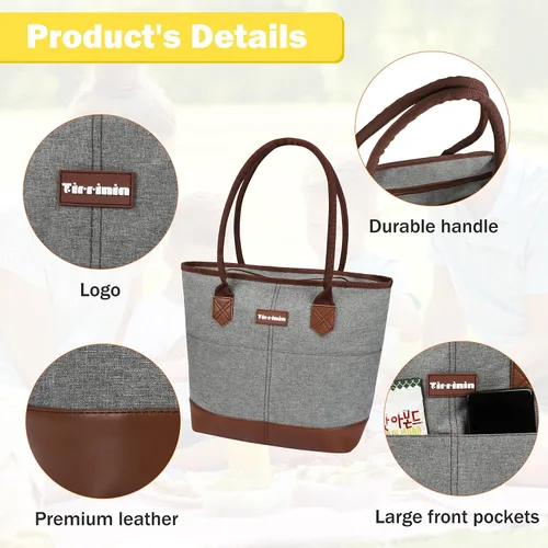 Vista 5 de Tirrinia Lonchera térmica para mujer, impermeable, grande, con bolsillos frontales, a prueba de fugas, reutilizable, para el trabajo, la escuela