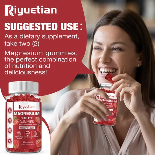 Vista 4 de Gomitas de citrato de magnesio extra fuertes de 800 mg - Gomitas veganas - Apoya la relajación y la energía para adultos - 60
