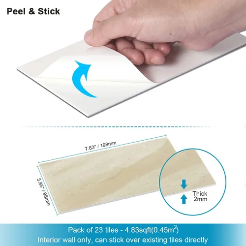 Vista 6 de BeNice - Azulejos grandes para salpicaduras de baño con acabado de metro, adhesivos impermeables para pared de cocina y ducha (23 azulejos) Beige