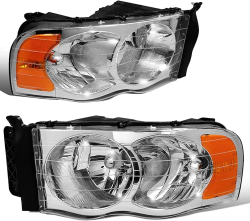 Vista 10 de DNA MOTORING Par de faros delanteros compatibles con Dodge Ram 1500 2500 3500 02-05, izquierda y derecha, carcasa negra, esquina ámbar