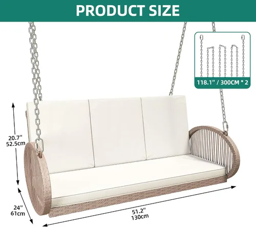 Vista 7 de YITAHOME Columpio colgante para porche para 3 personas, color beige