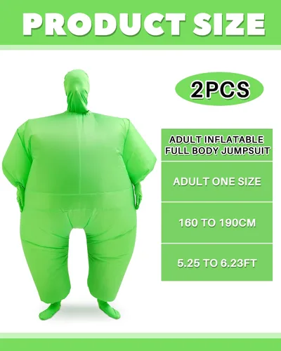 Vista 2 de Liitrsh Traje inflable de cuerpo entero de color verde, 2 piezas, talla única, disfraz de cosplay, traje verde para adultos, vestido divertido