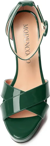Vista 45 de MODENCOCO Sandalias de boda con correa de tobillo sexy para mujer, con plataforma y puntera abierta, tacón de aguja y tacón alto, zapatos de vestir
