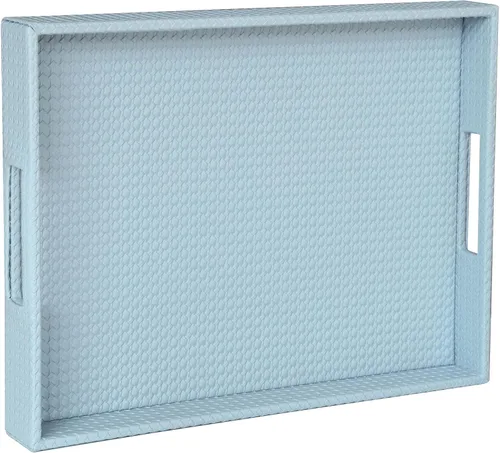 Vista 21 de HofferRuffer Bandeja rectangular de servir con asas con agujeros para mesa de café, desayuno, té, comida, bandeja de servicio para mostrador