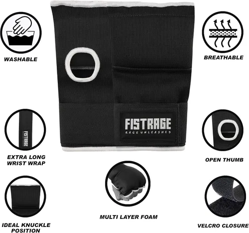 Vista 3 de FISTRAGE Guantes interiores de boxeo para puñetazos, vendajes acolchados elásticos debajo de las manoplas, soporte de muñeca largo y rápido