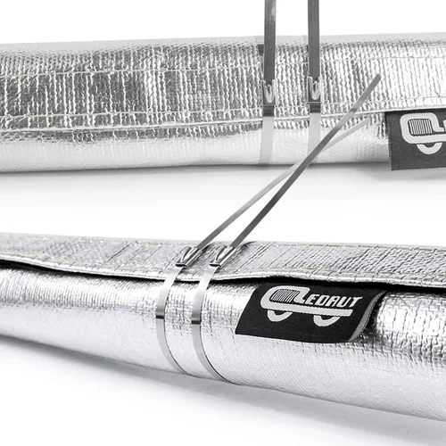 Vista 6 de Funda de calor aluminizada con protección térmica, línea de combustible, cable de calor, 1-1/2 pulgadas de diámetro interior x 10 pies con 20 bridas