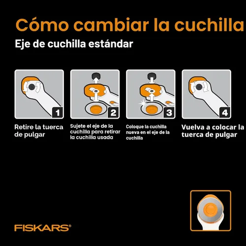 Vista 5 de Fiskars Cortador giratorio de 60 mm para tela con mango de bucle ergonómico y mango cómodo, cortador giratorio de titanio para materiales gruesos