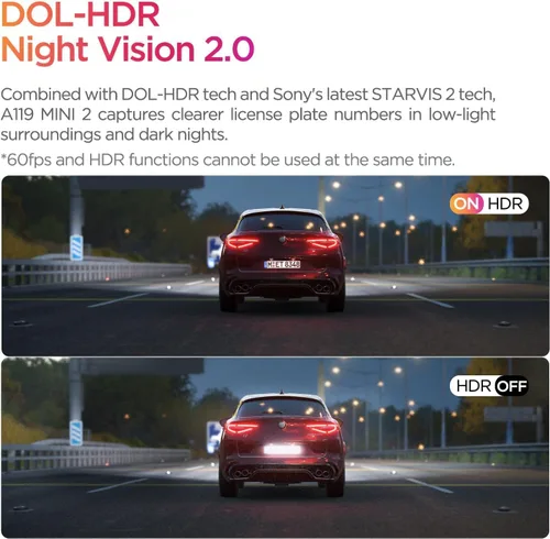 Vista 7 de VIOFO Dash Cam A119 Mini 2, sensor STARVIS 2, 2K 60 fps/HDR 30 fps con control de voz para coche con Wi-Fi GPS de 5 GHz, visión nocturna 2.0, modo