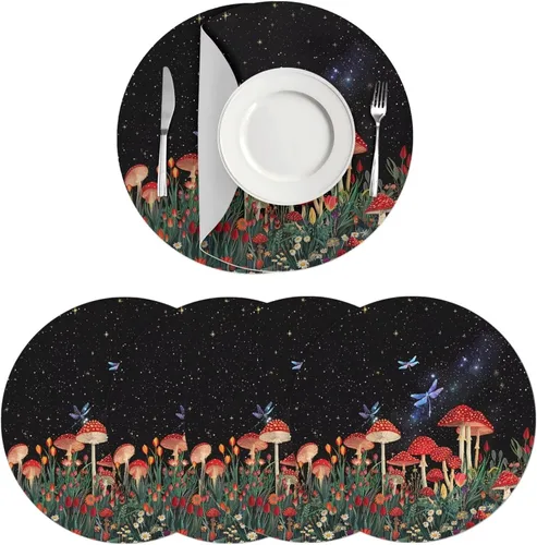 Vista 47 de Manteles individuales de cuero de girasol, lavables, redondos, impermeables y de fácil mantenimiento, decoración de cocina, accesorios de mesa