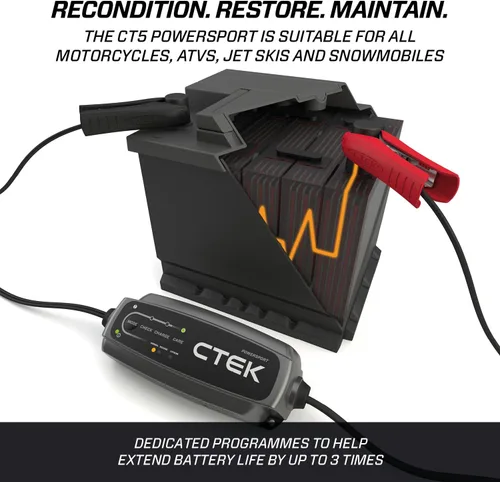 Vista 5 de CTEK CT5, Cargador de Batería Automotriz de 12V para Auto, Motocicleta, ATV, Motonieve - Cargador de Batería por Goteo y Mantenedor de Batería