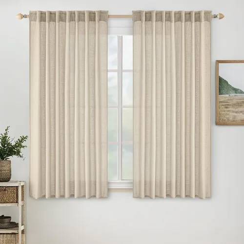 Vista 35 de MIULEE - Cortinas semitraslúcidas suaves y gruesas con textura de lino para cocina y ventana de baño, con trabilla trasera y bolsillo para Blanco
