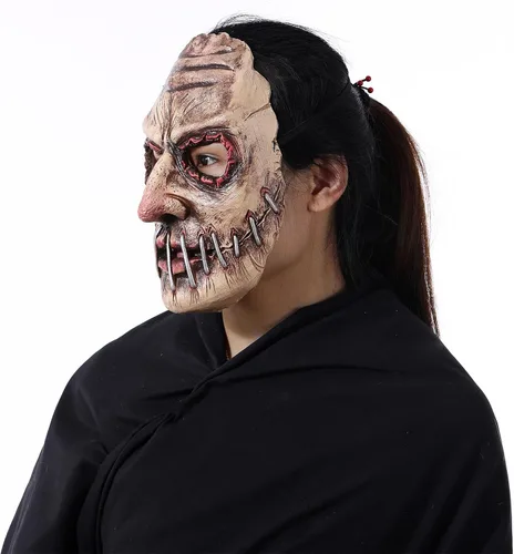 Vista 2 de OBILAN Máscara de Halloween, máscaras de Halloween para adultos, máscara de zombi aterradora, máscara realista espeluznante, máscaras con bocas
