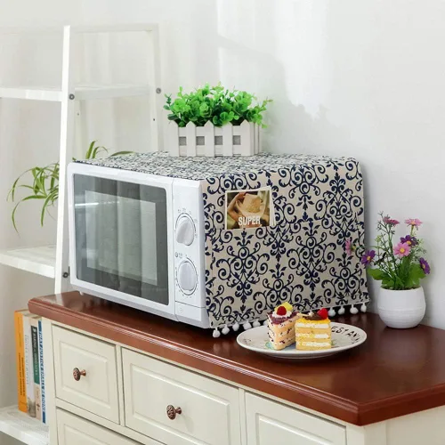 Vista 7 de AKOAK 1 paquete de 11.81 x 35.43 pulgadas, cubierta antipolvo para microondas y cocina para el hogar, funda de horno de lino y algodón con bolsa