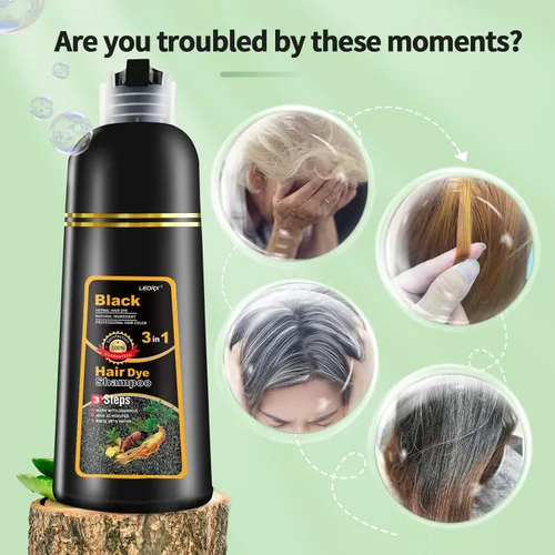 Vista 6 de leorx - Paquete de 2 champús de tinte para el cabello negro, 3 en 1, tinte de champú para cobertura de canas, coloración herbaria instantánea