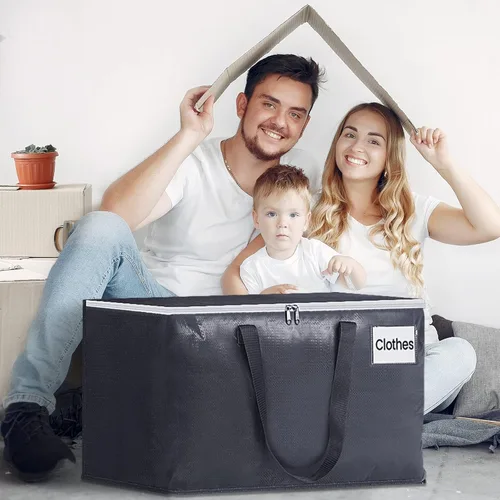 Vista 7 de Fabspace Bolsas de mudanza resistentes con cremalleras fuertes y asas, suministros de mudanza plegables, bolsas de almacenamiento para embalaje