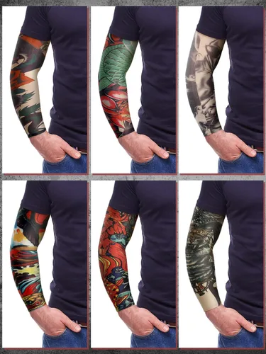 Vista 13 de Boao 20 piezas de mangas de brazo de enfriamiento para hombre, manga larga sin dedos, antideslizante, protección UV, mangas temporales para tatuajes