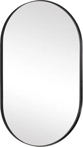 Vista 32 de ANDY STAR Espejo ovalado de 24x32 pulgadas, espejo ovalado negro de diseño en forma de píldora en marco de metal de acero inoxidable para baño