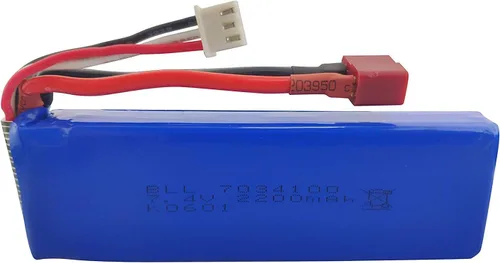 Vista 4 de Batería de litio de 2 piezas de 7.4 V 2200 mAh con cargador 2 en 1 para WLtoys K949 10428 10428-A L202 RC control remoto de alta velocidad