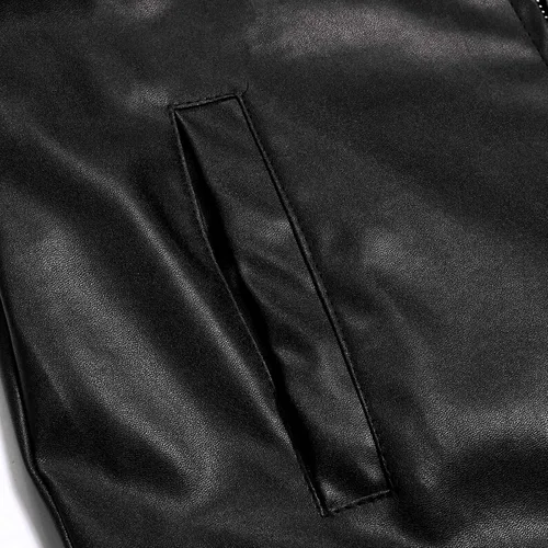 Vista 4 de POLNHDLT Chaqueta de piel sintética para hombre, chaqueta bomber sintética para hombre, solapa asimétrica con cremallera, abrigo de motociclista