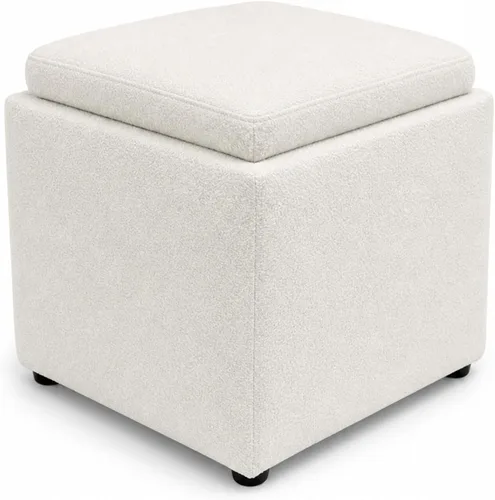 Vista 18 de SIMPLIHOME Rockwood - Otomana de almacenamiento en cubo con bandeja, otomana tapizada de cuero vegano de 17 pulgadas de ancho en marrón envejecido