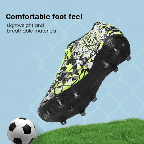 Vista 2 de UMUERX Kids Soccer Cleats Girls Boys Outdoor Indoor Football Shoes Trainning Shoes Lace up Firm Ground Athletic Turf Shoes Green