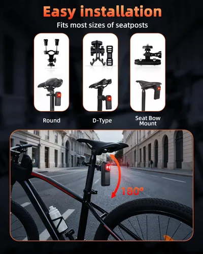 Vista 8 de WSDCAM Luz trasera de radar para bicicleta, alertas visuales y audibles para vehículos de hasta 153 yardas de distancia, encendido/apagado