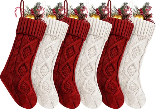Vista 18 de Fesciory Calcetines de Navidad, paquete de 6 calcetines de punto grandes de 18 pulgadas y decoración para fiestas familiares de Navidad, borgoña