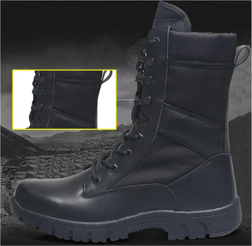 Vista 4 de Botas de trabajo tácticas militares para hombres con cremallera lateral Botas de combate del ejército