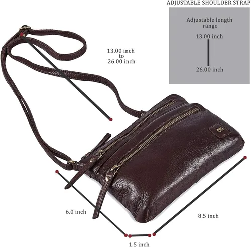 Vista 2 de Wise Owl Accessories Bolso cruzado pequeño de cuero real con triple cremallera para mujer, bolso cruzado vintage de primera calidad