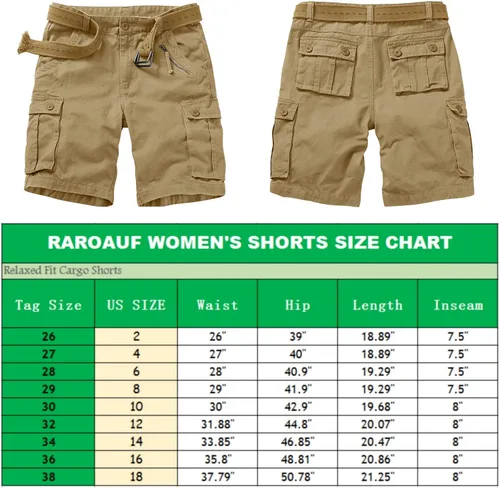 Vista 5 de Raroauf Bermudas de sarga de algodón para mujer, estilo casual, con múltiples bolsillos