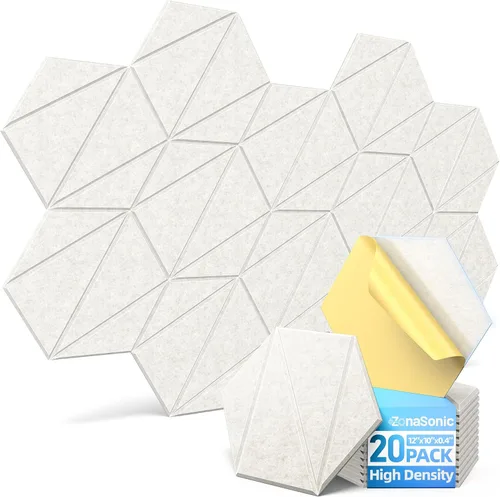 Vista 8 de Paquete de 12 paneles acústicos hexagonales con autoadhesivos, paneles de espuma a prueba de sonido de 12 x 10 x 0.4 pulgadas para paredes, paneles