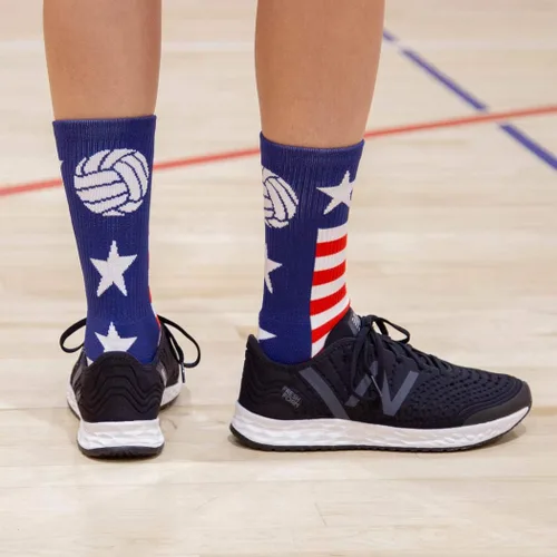 Vista 5 de Crew Woven Mid-Calf Volleyball Socks USA Red & White Blue