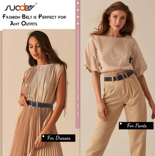 Vista 2 de SUOSDEY Cinturones de piel sintética para mujer de moda con hebilla de pasador para pantalones vaqueros