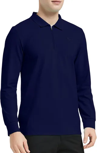 Vista 3 de JINSHI Camisas de golf de manga larga para hombre, polos deportivos con cremallera de 14