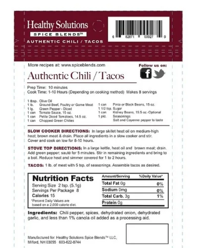 Vista 2 de Healthy Solutions Spice Blends Auténtico Chili/Tacos