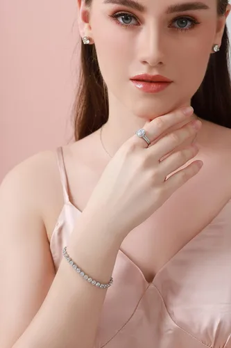 Vista 6 de Pulsera de tenis de plata de ley 925 con circonita cúbica de 0.157 in de corte redondo en bisel de 7.5 in