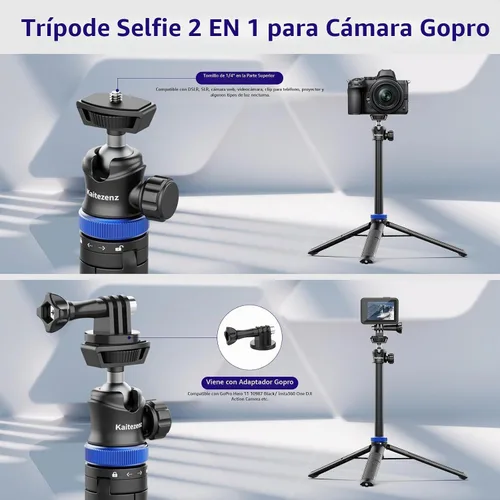 Vista 7 de Kaitezenz Trípode selfie stick para cámara GoPro, soporte de trípode extensible de 62 pulgadas con cabeza de bola de 360° tornillo de 1/4 pulgadas