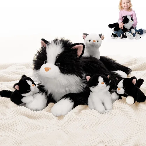 Vista 9 de Tezituor Valais - Juego de 4 animales de peluche de oveja Blacknose de 18 pulgadas, peluche grande de oveja con 3 lindos bebés de cordero, regalo