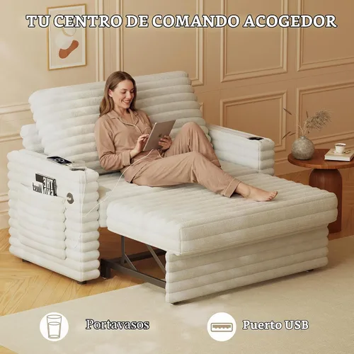 Vista 8 de Wrofly Sofá cama convertible 3 en 1, sofá cama extraíble para sala de estar con bolsillos laterales, portavasos y puerto de carga USB, respaldo
