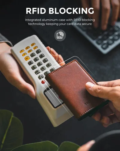 Vista 11 de VULKIT Tarjetero RFID Bloqueo de Cuero Automático Pop Up Cartera Aluminio Slim Pocket Tarjeta de Visita