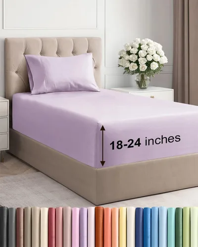 Vista 128 de Sábanas individuales de bolsillo extra profundo, sábanas transpirables y refrescantes de 3 piezas, juego de sábanas de lujo para hotel, suaves, sin