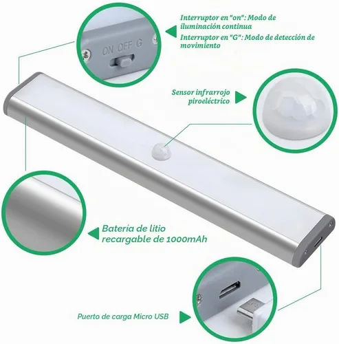 Vista 2 de LEPOTEC Luces LED de cocina debajo del gabinete, sensor de movimiento inalámbrico, luces LED recargables para gabinete, funciona con pilas Luz