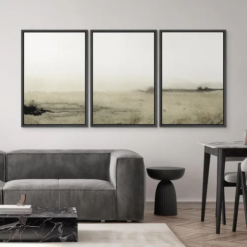 Vista 590 de SIGNWIN Lienzo enmarcado para pared, juego de arte pastel con cadena montañosa, bosque, niebla, naturaleza silvestre, ilustraciones modernas, arte