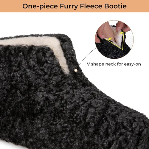 Vista 4 de HomeTop Pantuflas tipo botín mullido para mujer, cálidas, para invierno, para interiores, con forro polar de peluche